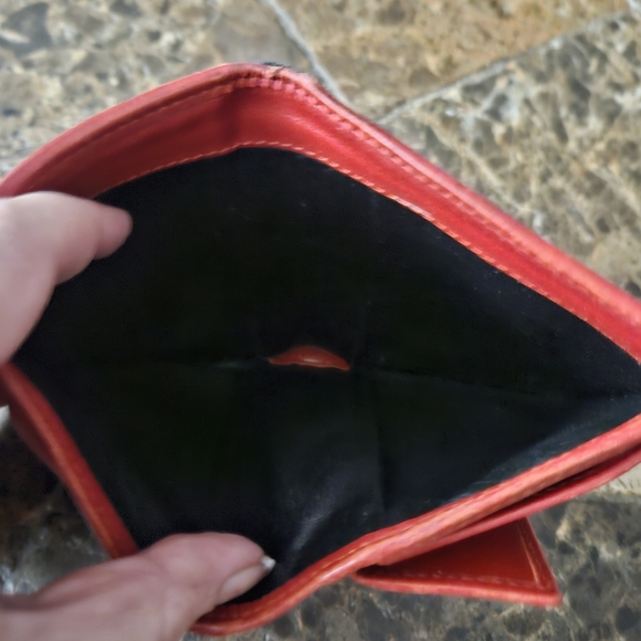 GUCCI VINTAGE ITALIAN COLOR RING WALLET LEATHER CANVAS TRIFOLD ITALY RED BLACK - Picture 9 of 10